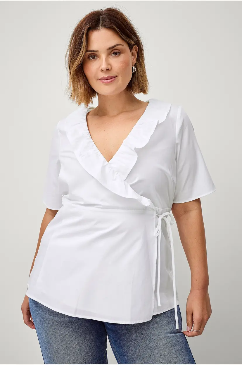 Zizzi Omslagstopp vLola S/S Wrap Top - Hvit