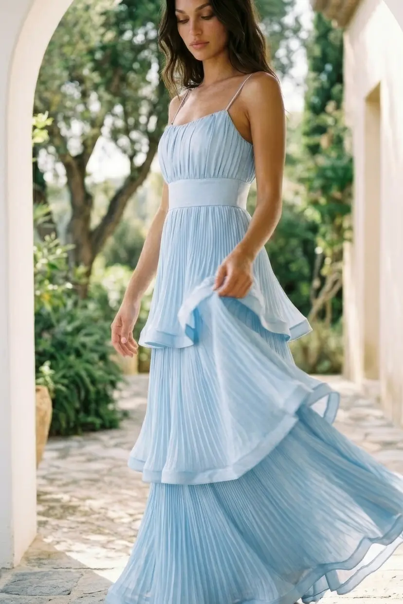 Kayani Chloe Wave Gown Dress - Sky Azure