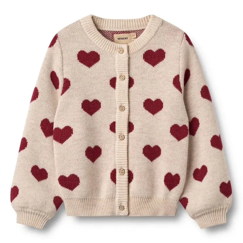 Wheat Wheat - Cardigan Jacquard Knit Hearts Offwhite Melange