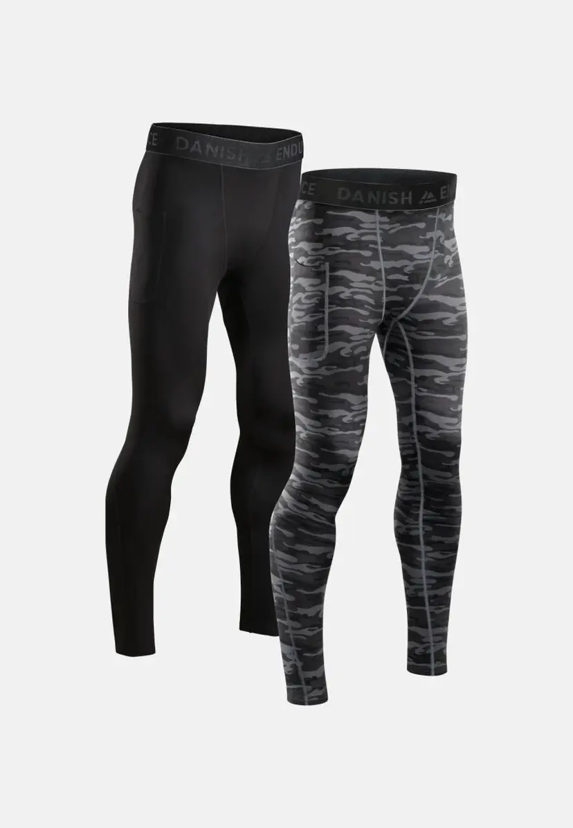 DANISH ENDURANCE KOMPRESSIONSTIGHTS fra DANISH ENDURANCE - Sort | Grå Camo, Elastisk, S