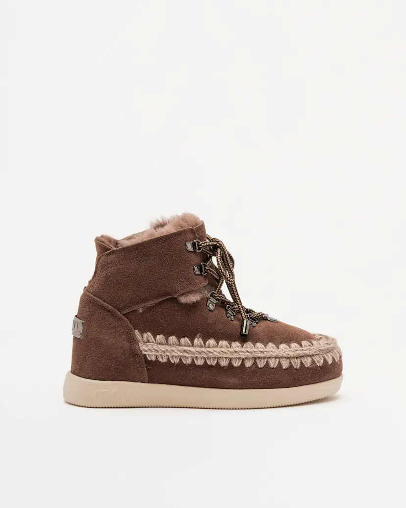 Mou Mou New Inner Wedge Hiking Lace-up Brown Ankle Boots