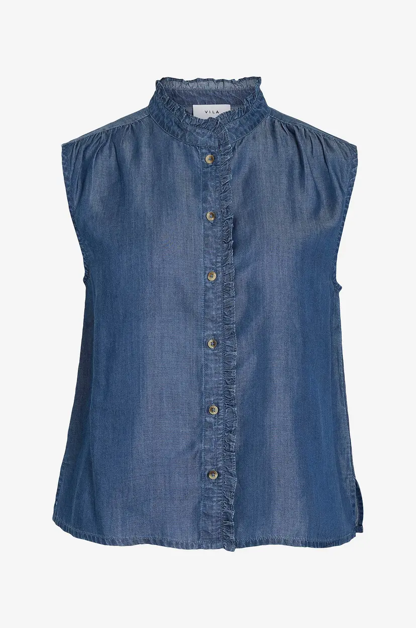 Vila Bluse viTevira Ruffle - Blå