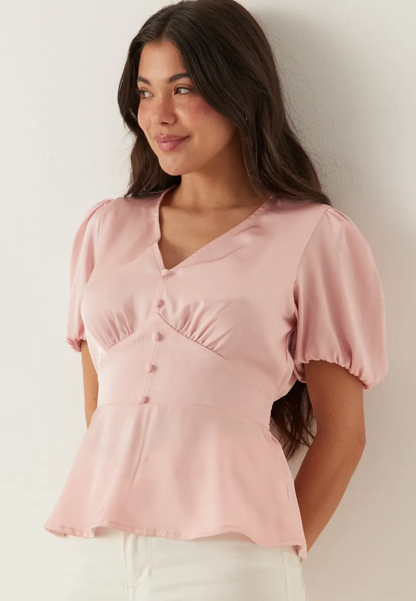 Bubbleroom Satin Short Sleeve Blouse