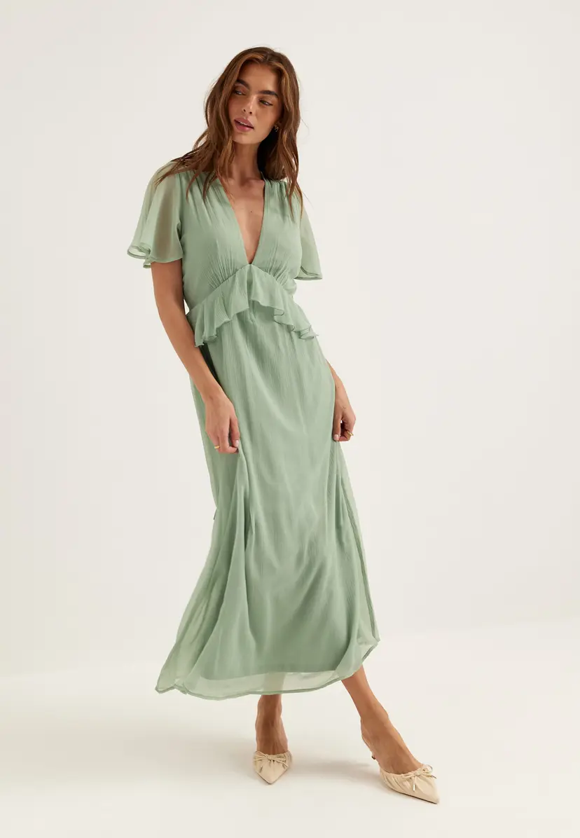 Bubbleroom Occasion Butterfly Sleeve Chiffon Ankle Dress