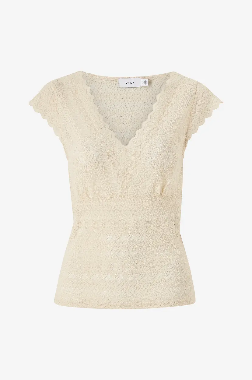 Vila Blondetopp viChikkq V-neck Cap Sleeve Top - Beige