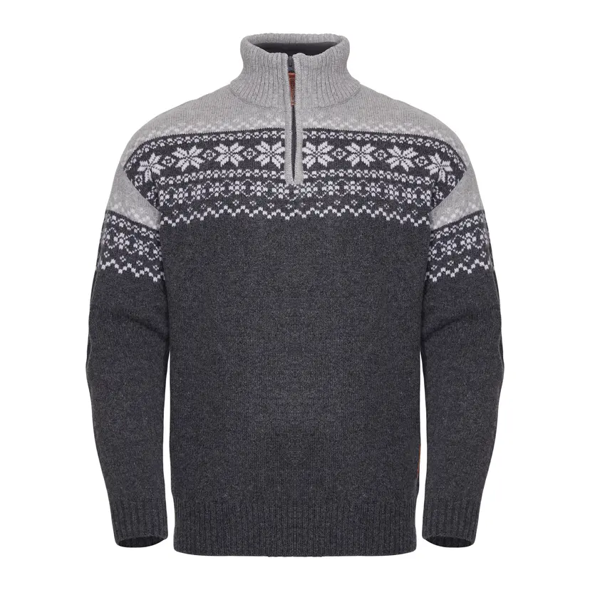 Gridarmor Gridarmor Men's Snøkrystall Half Zip Ullgenser Dark Grey/Light Grey/White