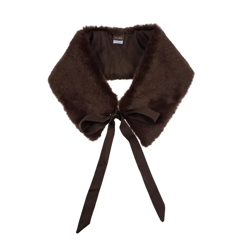 Dark Faux Fur Mink Trapezoid Scarf w/Ribbon Chocolate Brown