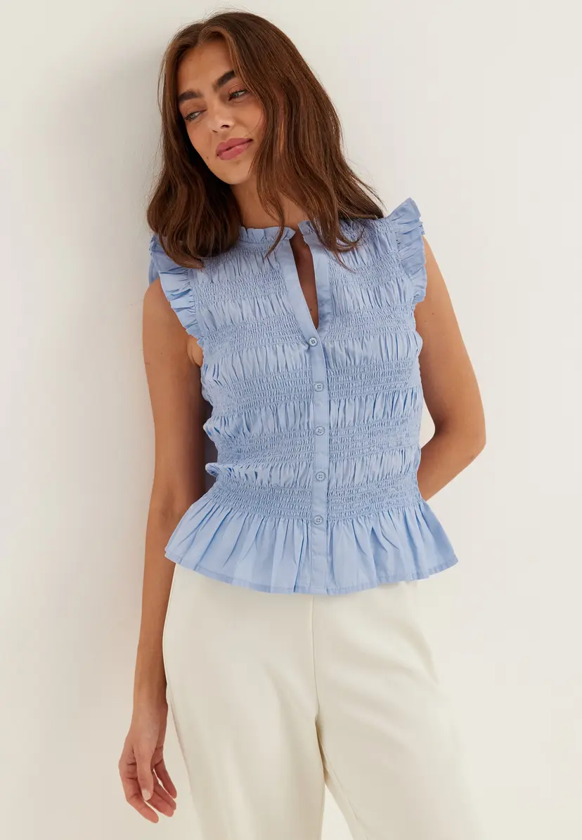 Bubbleroom Sleeveless Cotton Smock Blouse