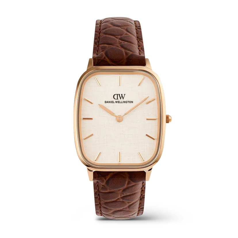 Daniel Wellington Rose Gold 32mm Watch Marlon Brown Croc Belly Linen | DW