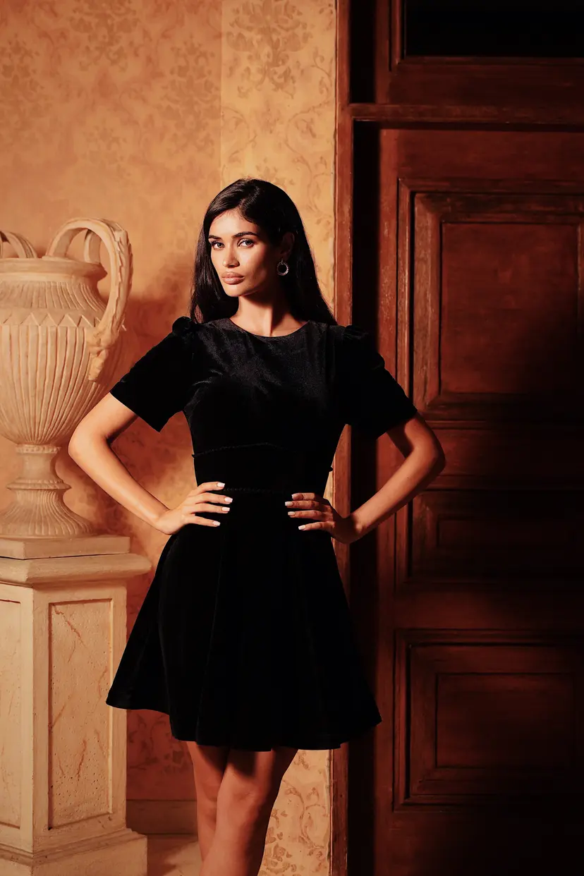 Love Lolina Fiona Mini Dress Black Velvet - XXS