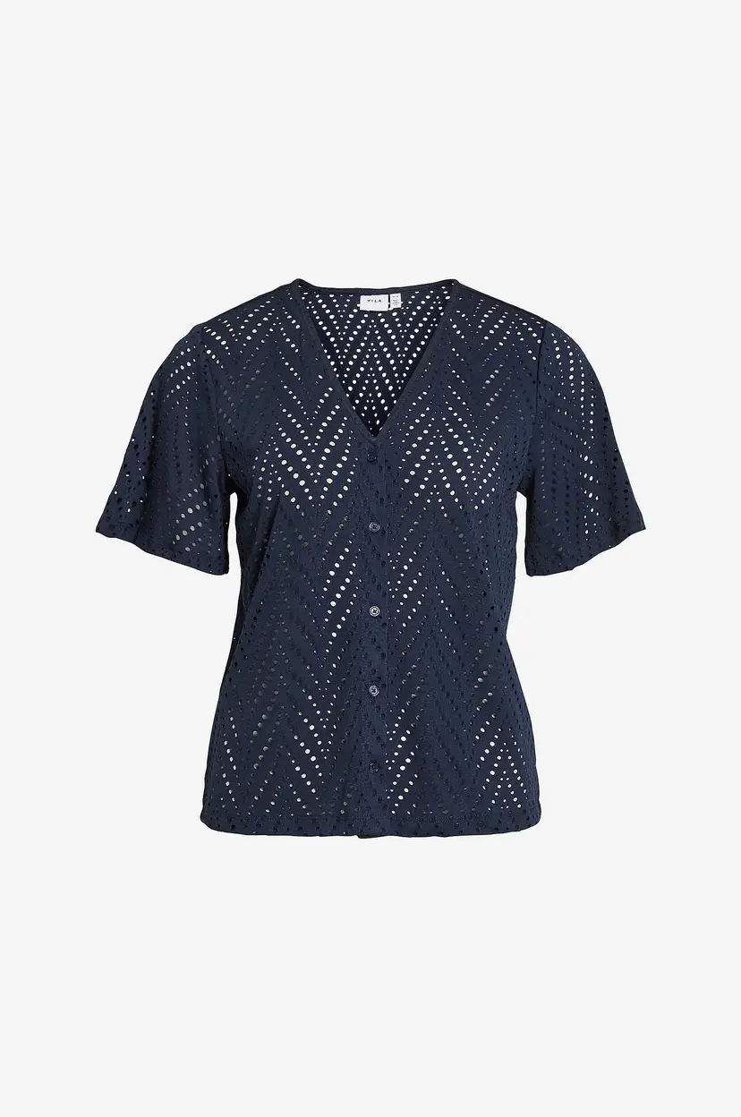 Vila Bluse viDelaia V-neck S/S - Blå