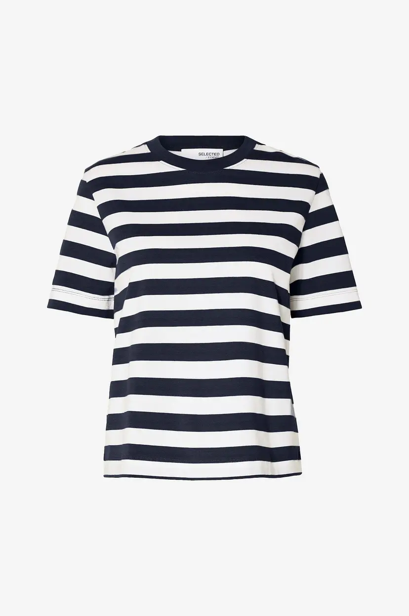 Selected Women Topp slfEssential SS Striped Boxy Tee - Blå