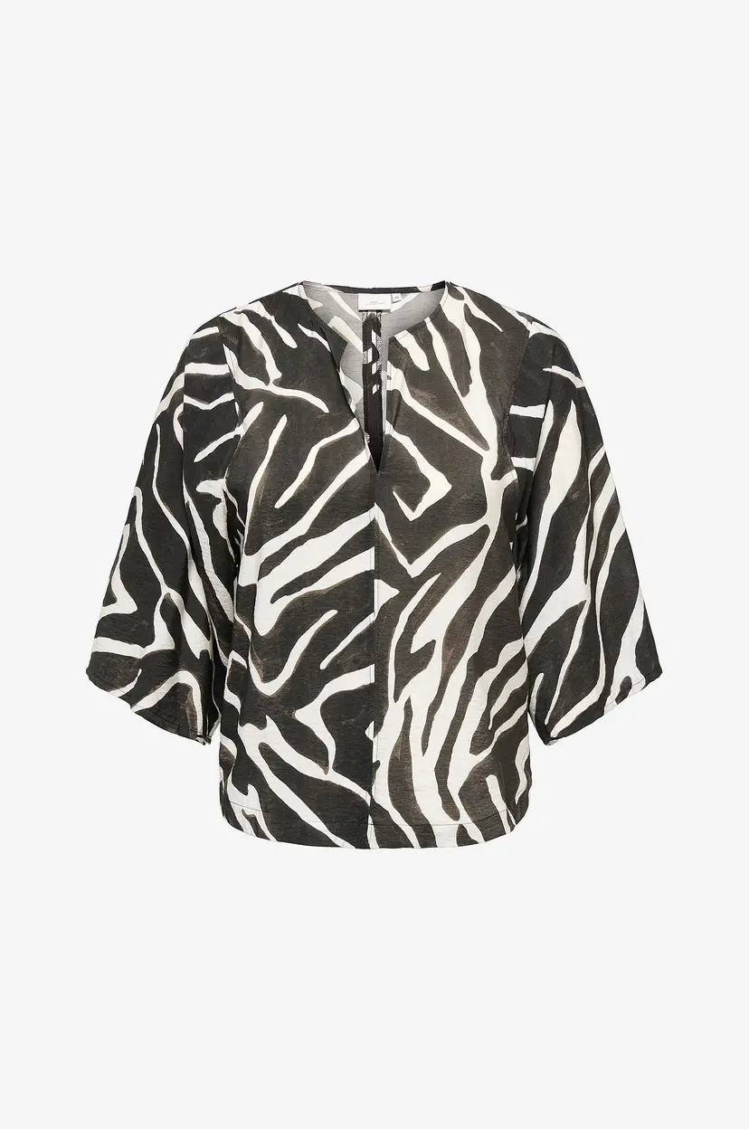Only Carmakoma Bluse Carcarrie 3/4 V-Neck String Top Aop - Svart