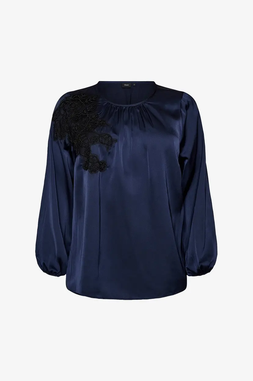 Zizzi Satengbluse Macia, L/S, Blouse - Blå