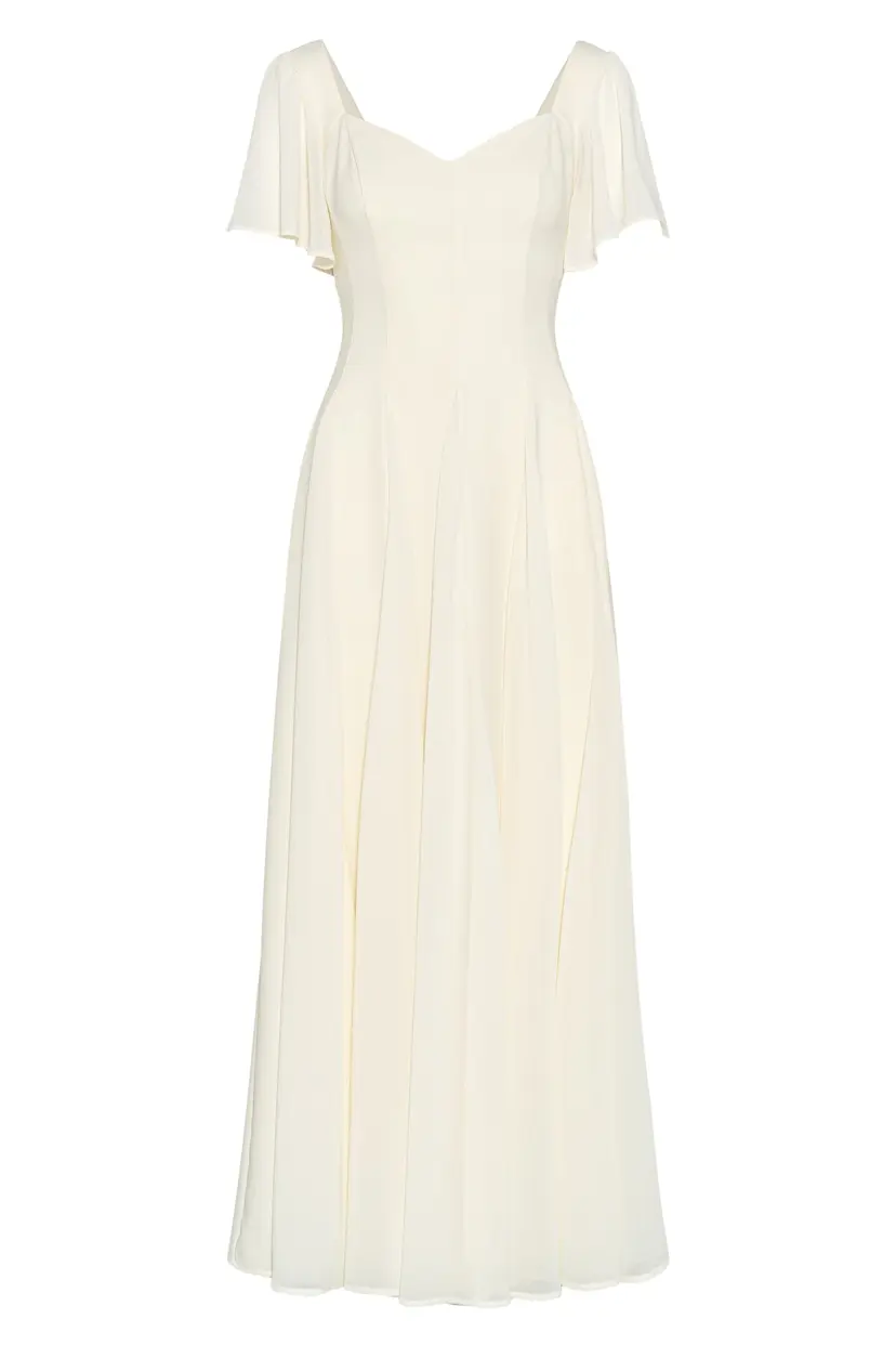 MurlongCres. Alette Maxi Dress Flutter Sleeves – Ivory Bridal & Wedding Dress, XXS