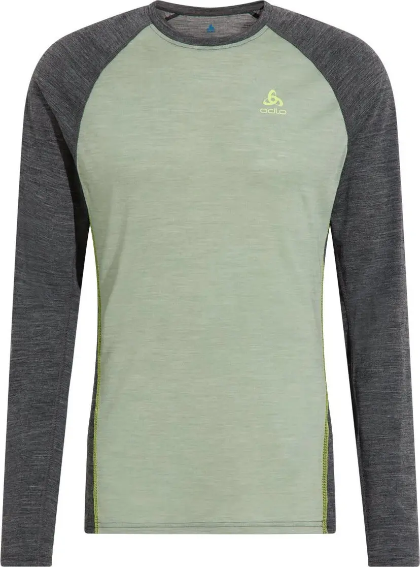 Odlo Odlo Men's Performance Wool 150 Base Layer Matte Green/Dark Grey Melange