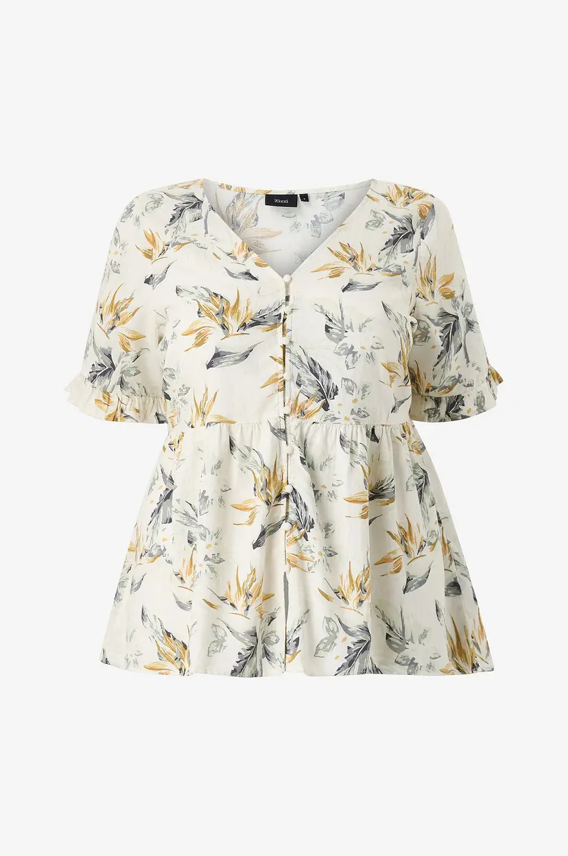 Zizzi Linbluse vLina S/S - Hvit