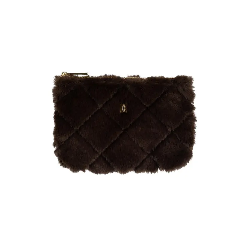 Dark Faux Fur Quilted Midi Pouch Chocolate Brown