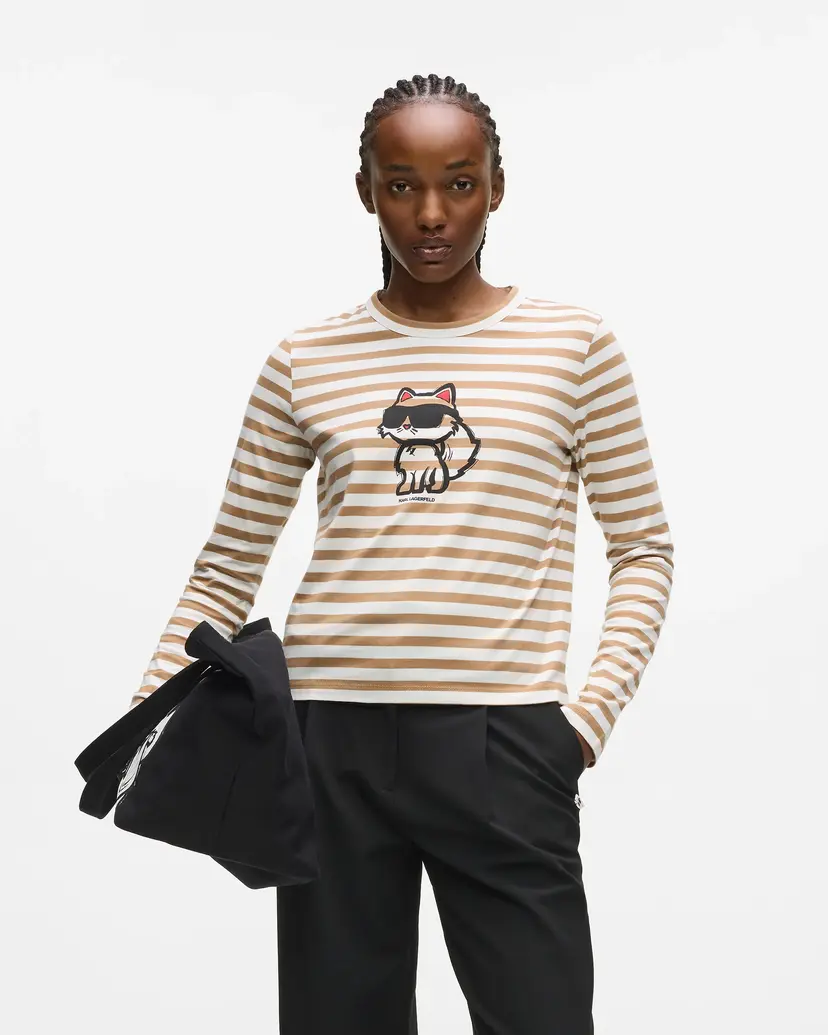 Karl Lagerfeld Karl Lagerfeld Ikon Print Stripe LSLV Beige Sweatshirt
