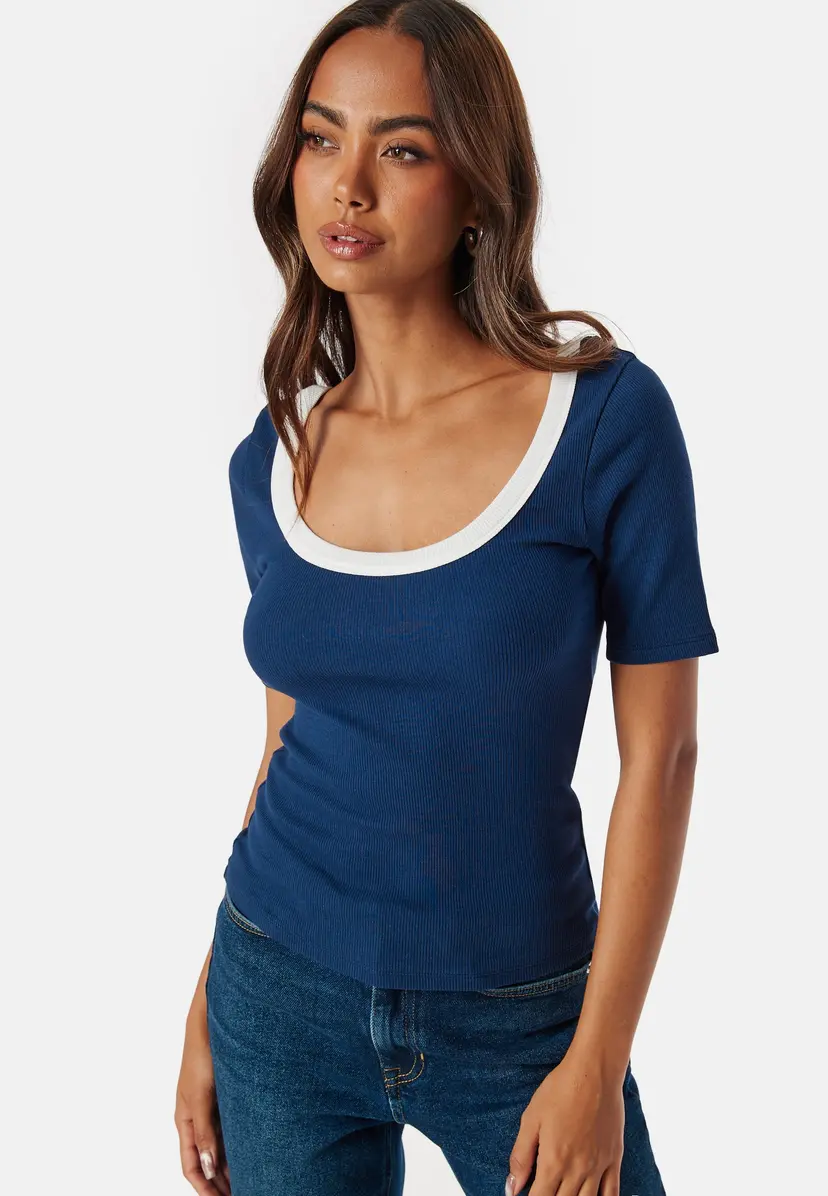 Bubbleroom Contrast Rib Short Sleeve Top