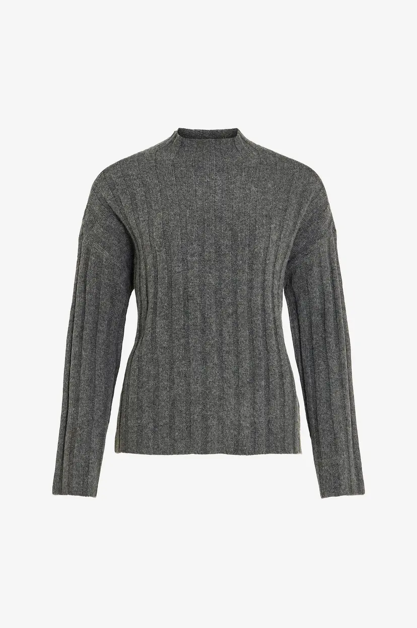 Vila Genser viJaney Highneck L/S Rib Knit Top - Grå