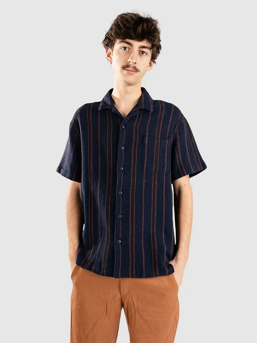 Brixton Brixton Bunker Waffle Stripe Skjorte blå