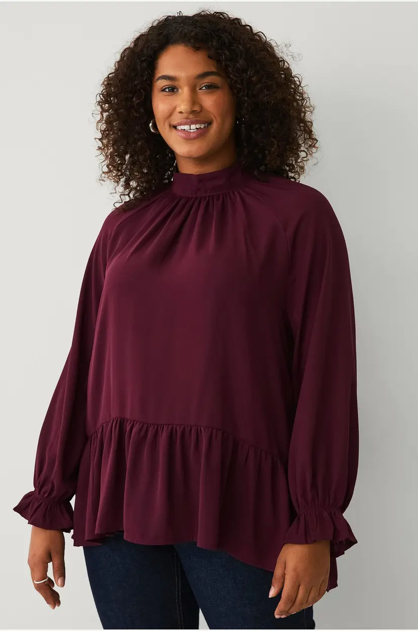 Ellos Plus collection Chiffongbluse med volanger - Rød