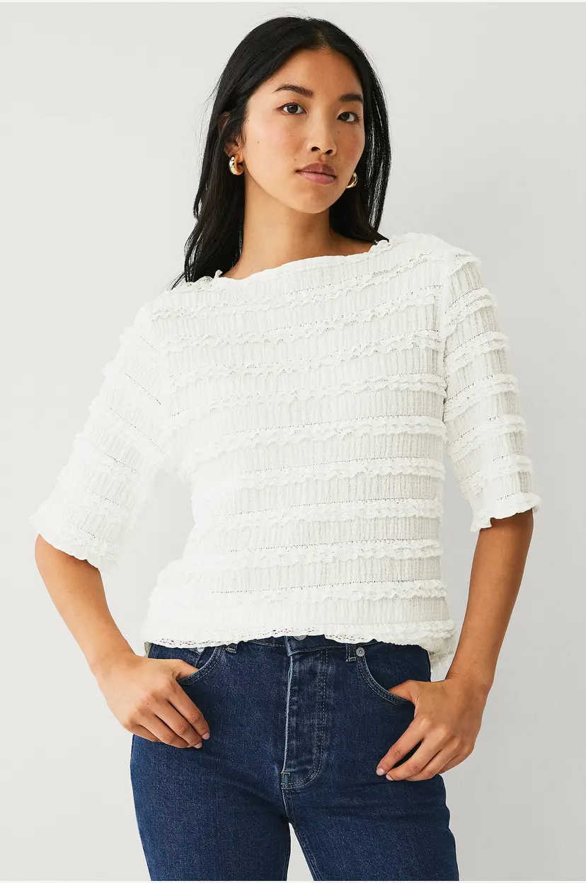 Ellos Collection Topp med rufsete kanter - Hvit