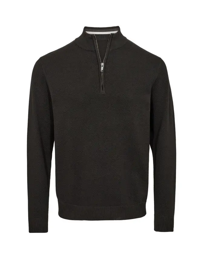 Black Blue Zip collar regular fit knit