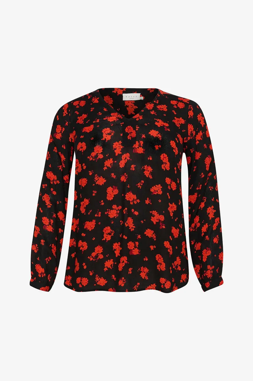 KAFFE Curve Bluse kcAmi LS Blouse Printed - Rød