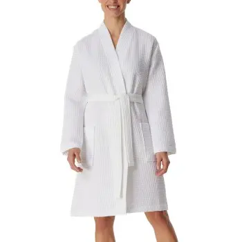 Schiesser Schiesser Essentials Waffle Bathrobe Hvit bomull Small Dame