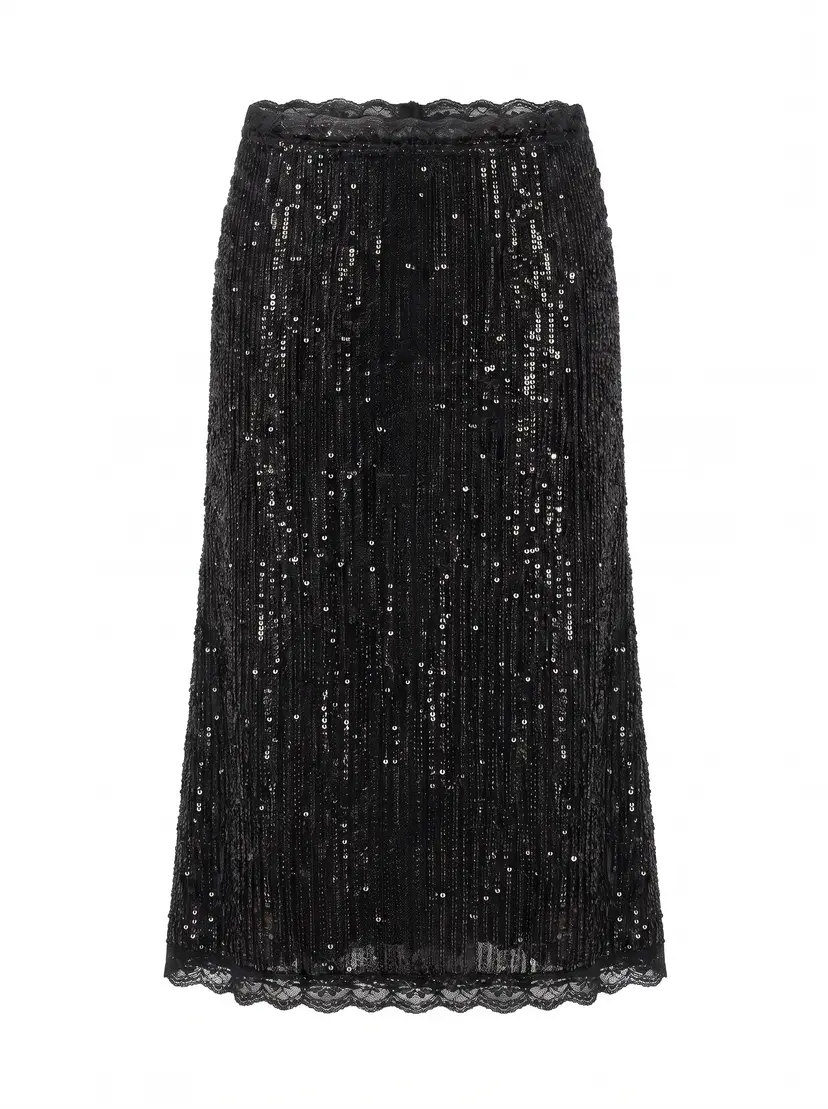 MURLONG CRES Helena Sequin Midi Skirt Black, XXS