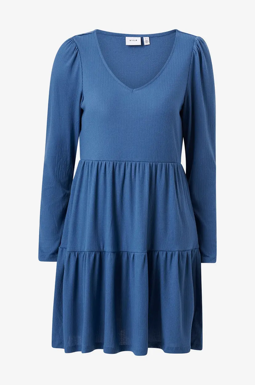 Vila Kjole viBania V-neck L/S Dress - Blå