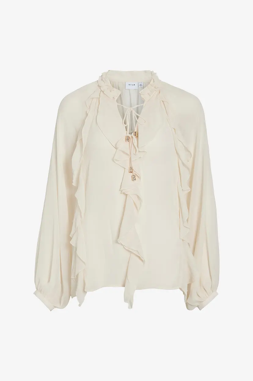 Vila Bluse Vitiro V-Neck L/S Flounce Top/Bfs - Beige