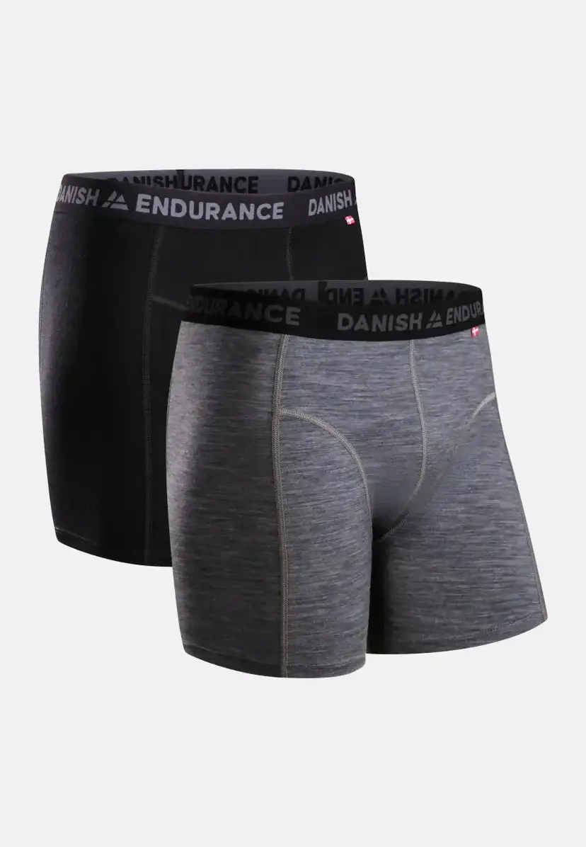 DANISH ENDURANCE DANISH ENDURANCE Merino Boxershorts, Sort | Grå Melange, 2XL