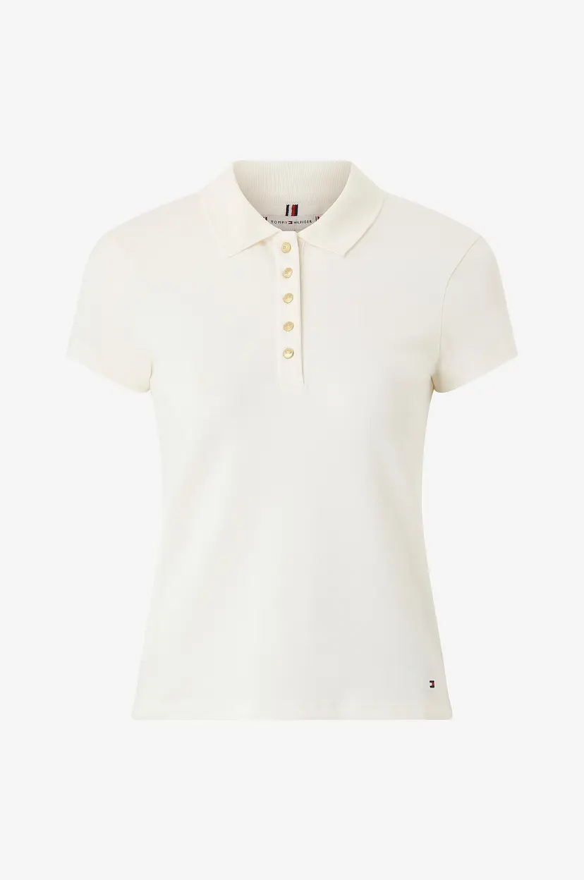 Tommy Hilfiger Pologenser Gold Button Slim SS Polo - Hvit