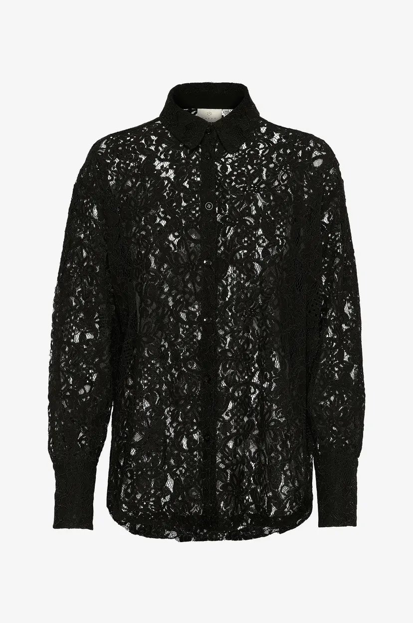 Kaffe Blondeskjorte kaNelly Lace Shirt - Svart