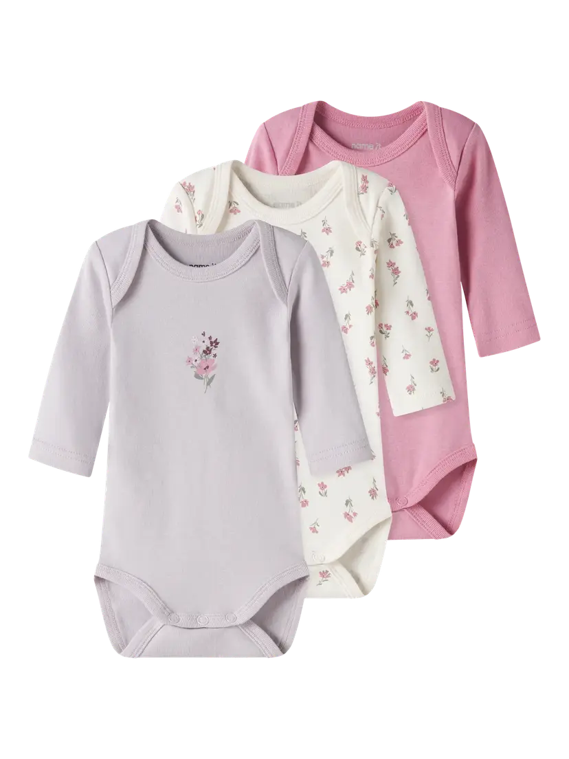 NAME IT Body 3pk langermet «FLOWER» Baby Jet Stream