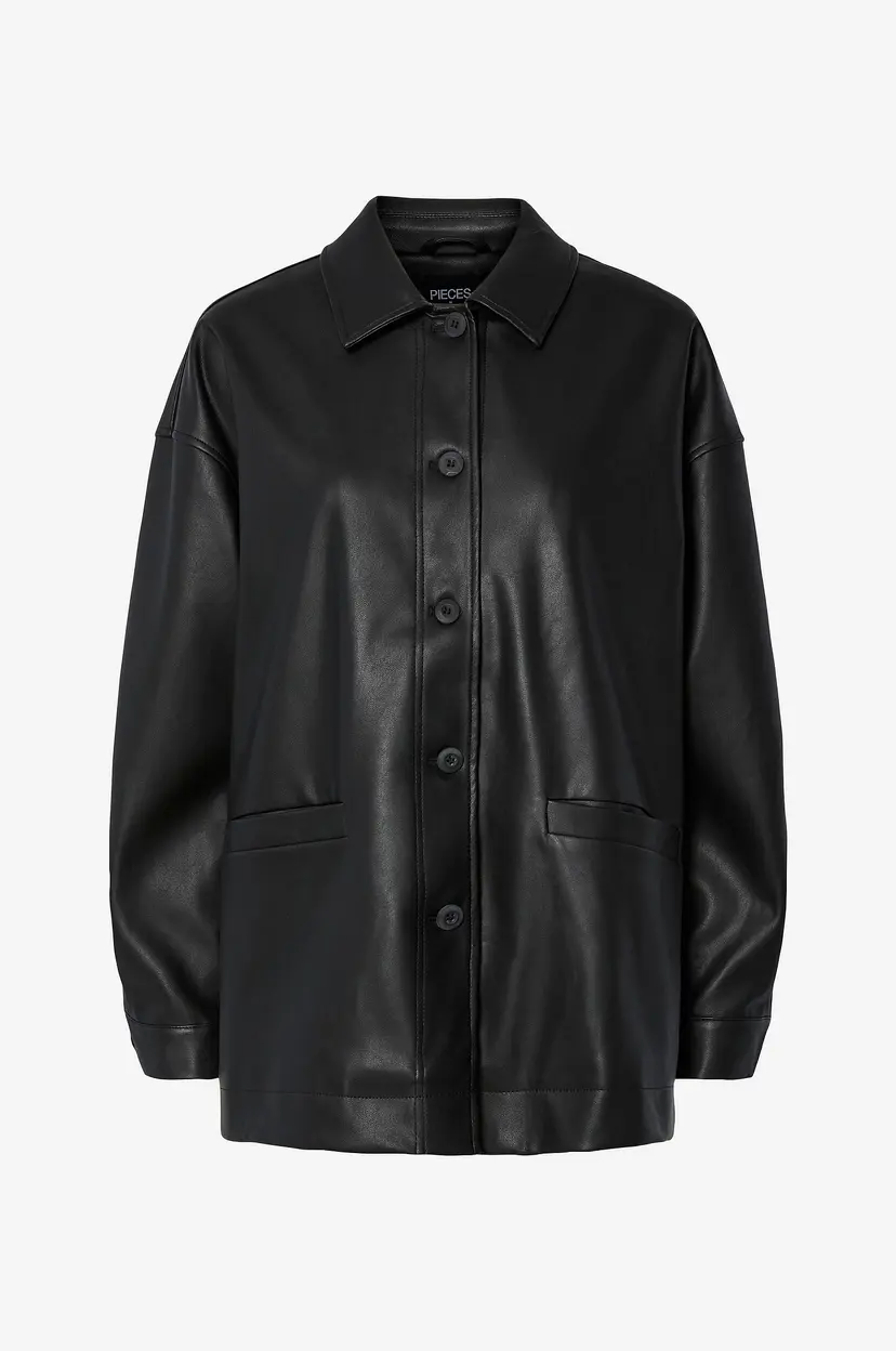 Pieces Skinn jakke pcJamilla PU Overshirt - Svart