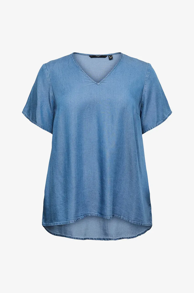 Vero Moda Curve Bluse vmcBree SS V-neck Tencel - Blå