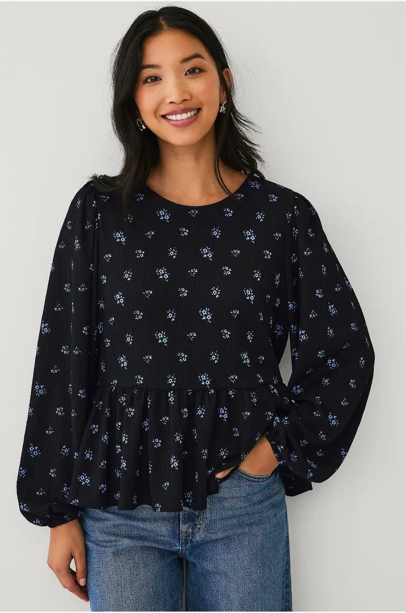 Ellos Collection Jerseybluse med ballongermer - Svart