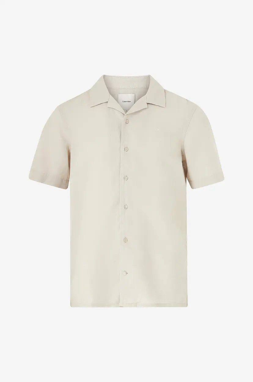 Calvin Klein Linskjorte Linen Cotton Cuban S/S Shirt - Natur