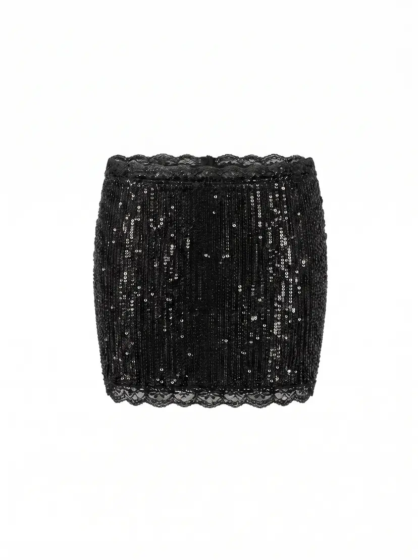 MURLONG CRES Helena Sequin Mini Skirt Black, XXS