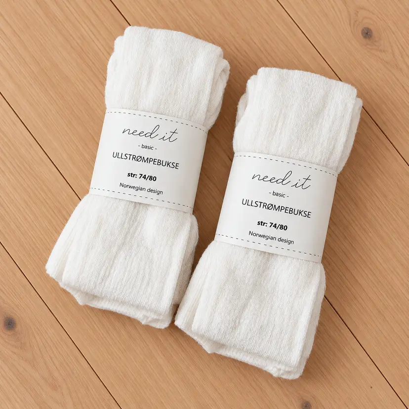 Need it 2pk strømpebukse i ull (merinoull) Hvit
