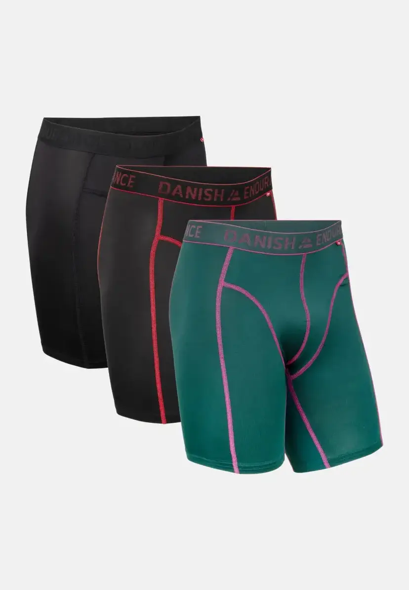DANISH ENDURANCE DANISH ENDURANCE SPORT LANGE BOXERSHORTS, Sort | Sort/Rød | Grøn/Purpur, Størrelse M