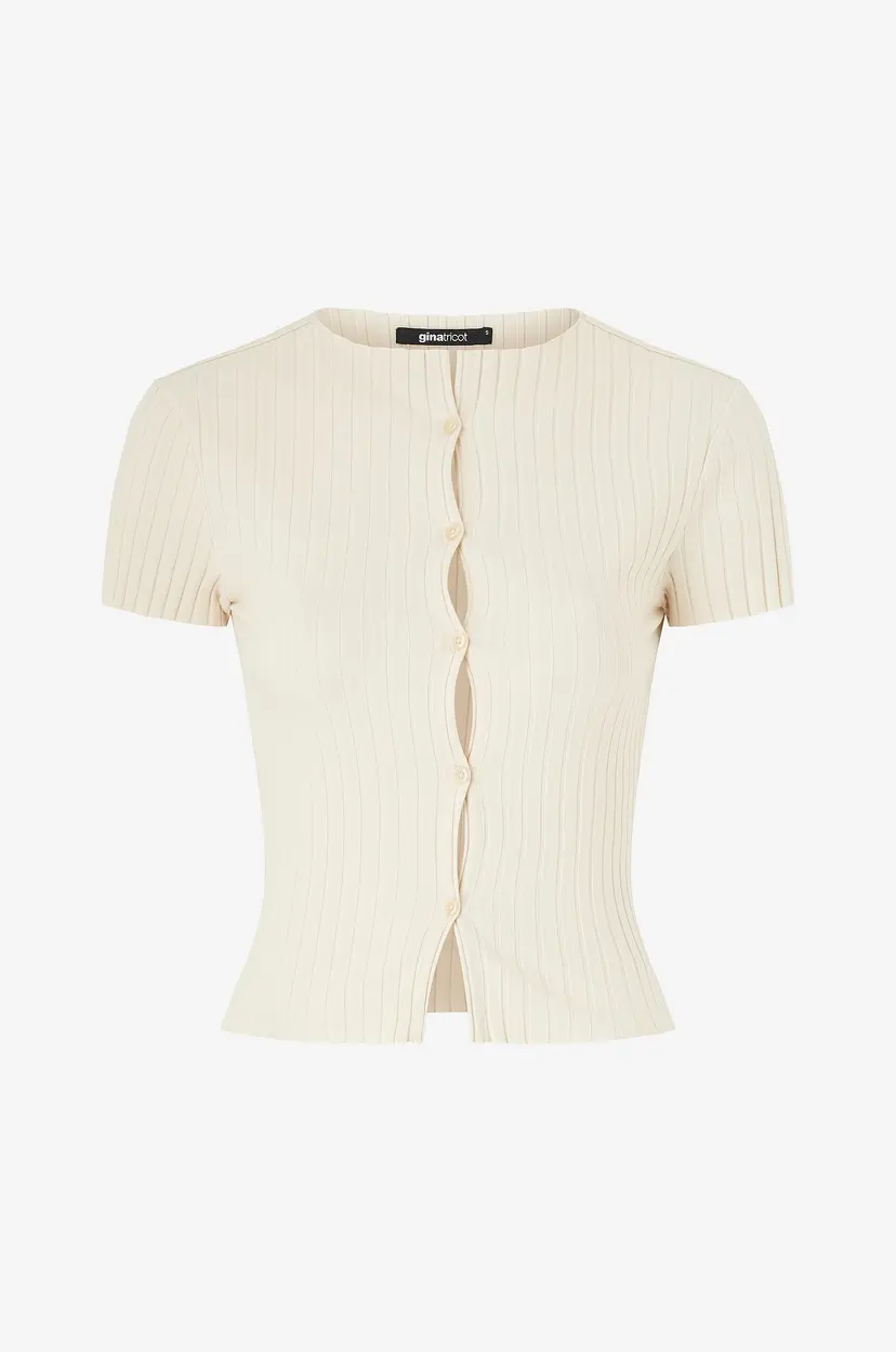 Gina Tricot Topp Rib Button - Beige