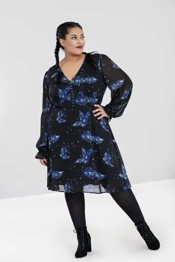 Lili Marleen Kjole; Twilight dress - sort/midnatsblå med bats