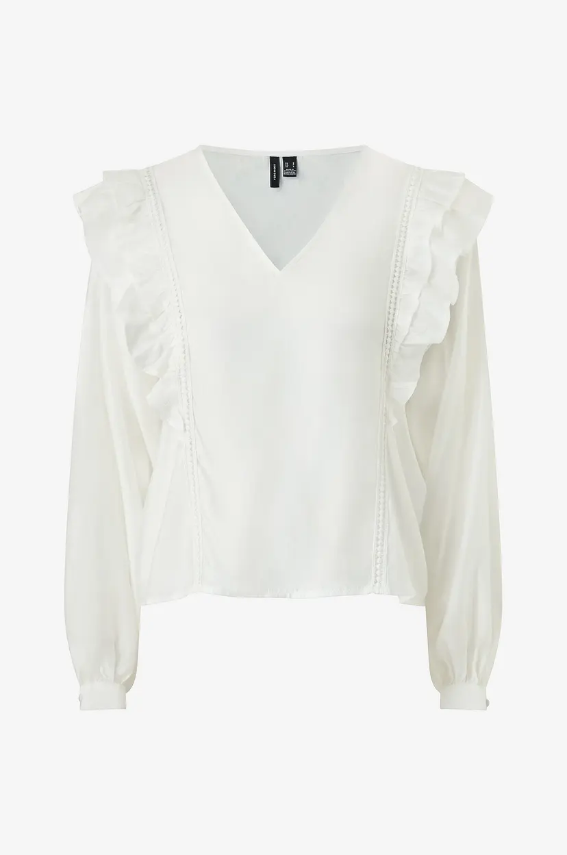 Vero Moda Bluse vmBliss L/S Detail Frill Wvn - Hvit