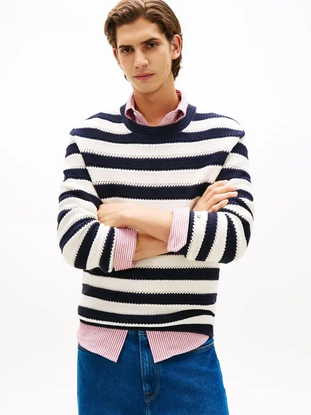 Tommy Hilfiger CROCHET BLOCK STRIPE CREW NECK
