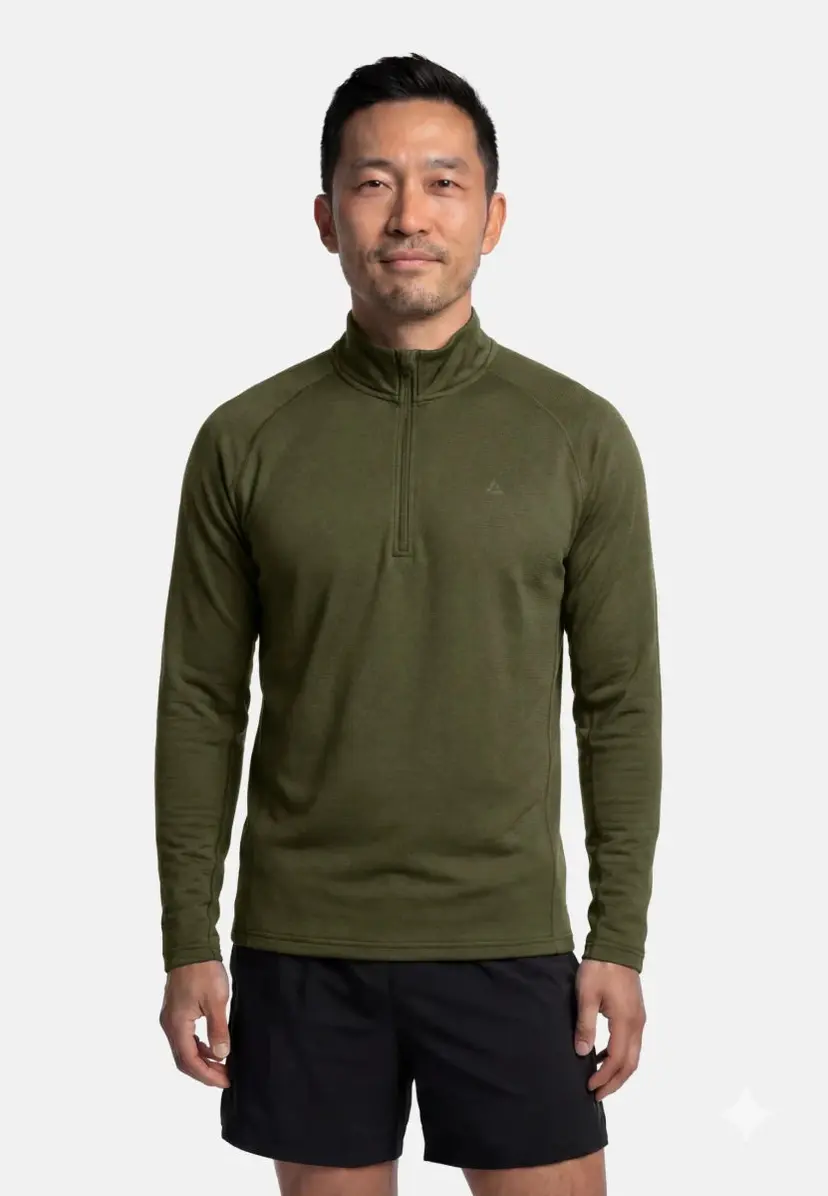 DANISH ENDURANCE DANISH ENDURANCE Mørk olivengrøn Half-Zip Trøje for Mænd, Mellemlag til Løb og Udendørs Træning, Polygiene StayFresh, Mørk Olivengrøn, M